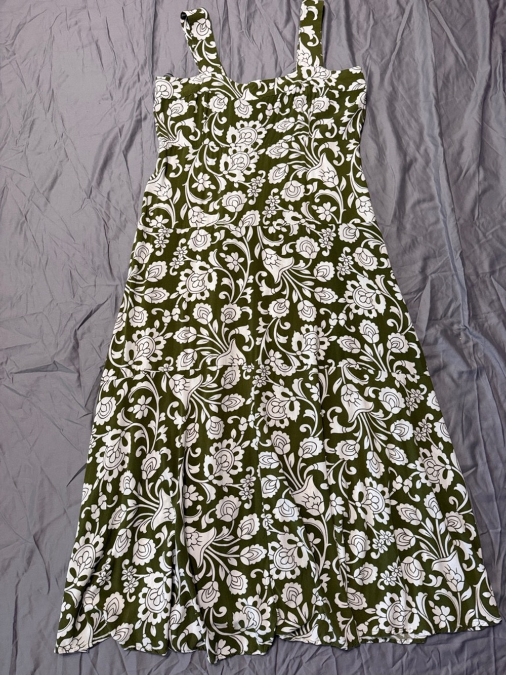 Vince Camuto Olive and White Floral Maxi Dress